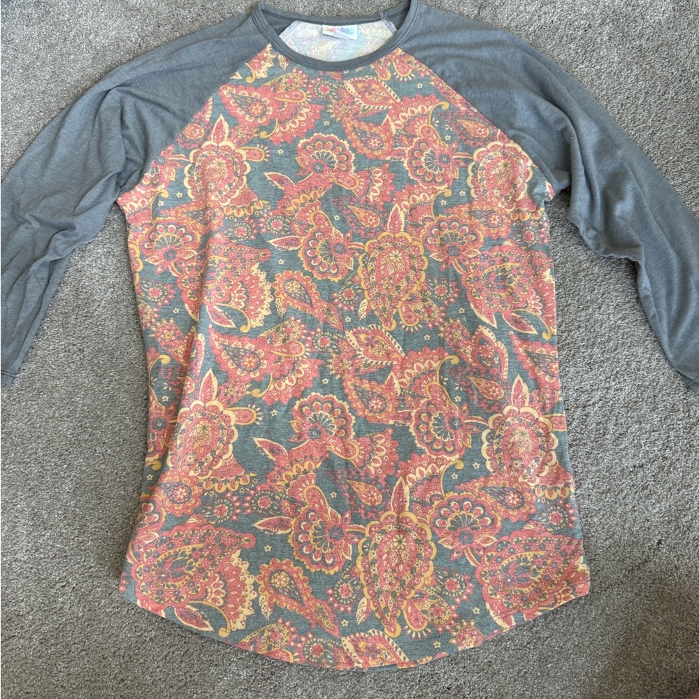 LuLaRoe Gray and Multicolor Patterned Top